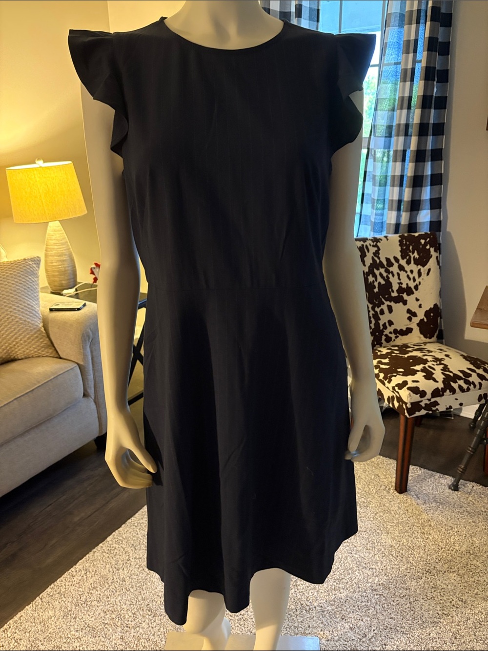 Classic Navy pin striped Flutter-Sleeve Dress